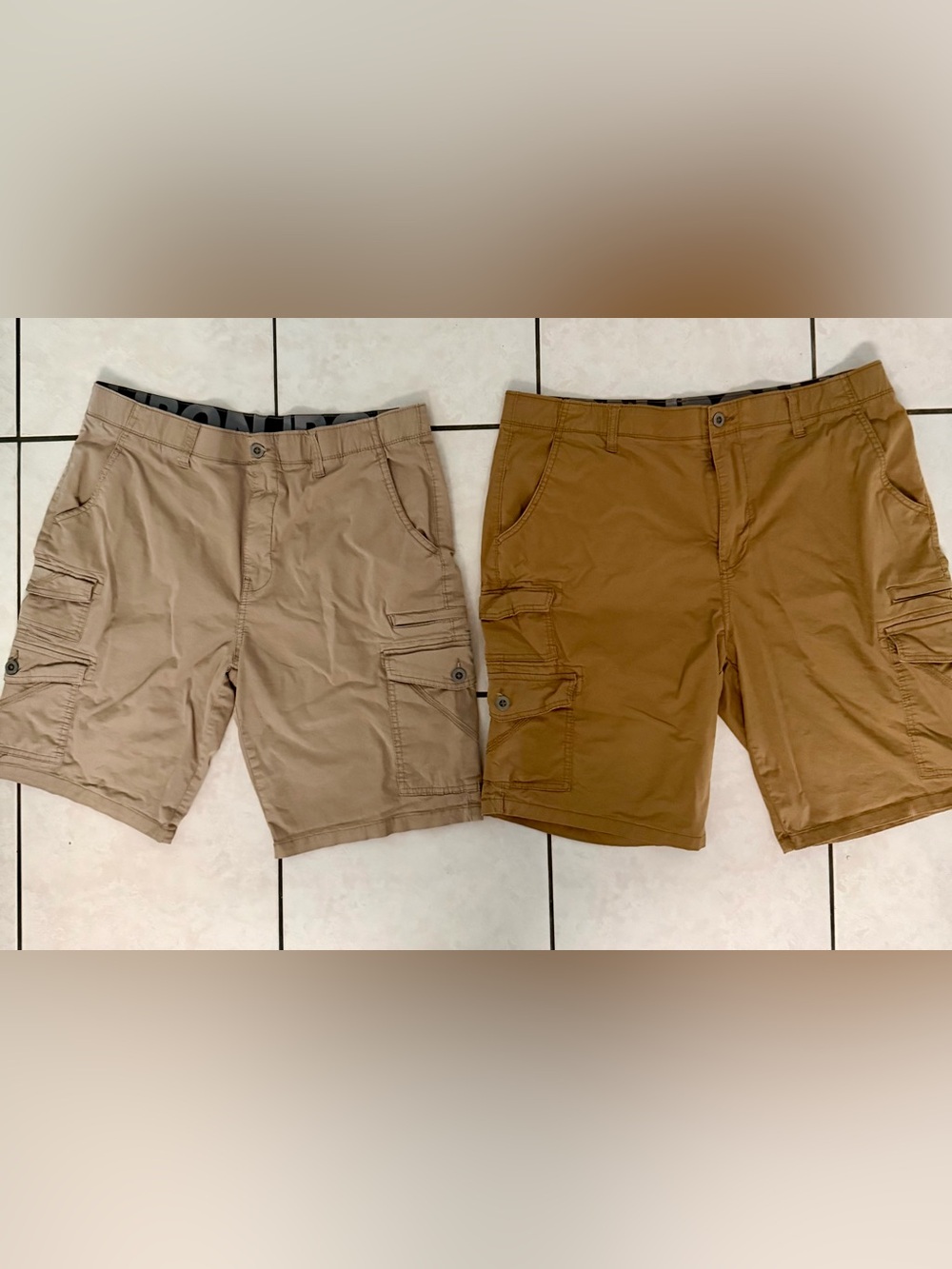 2 Prs. Men’s Iron Clothing Co. Hybrid Cargo Shorts Sz 36 Khaki & Brown